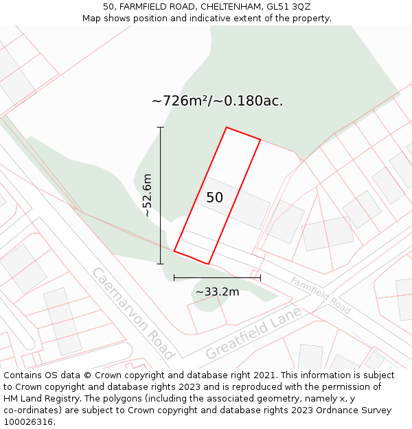 50, FARMFIELD ROAD, CHELTENHAM, GL51 3QZ: Plot and title map