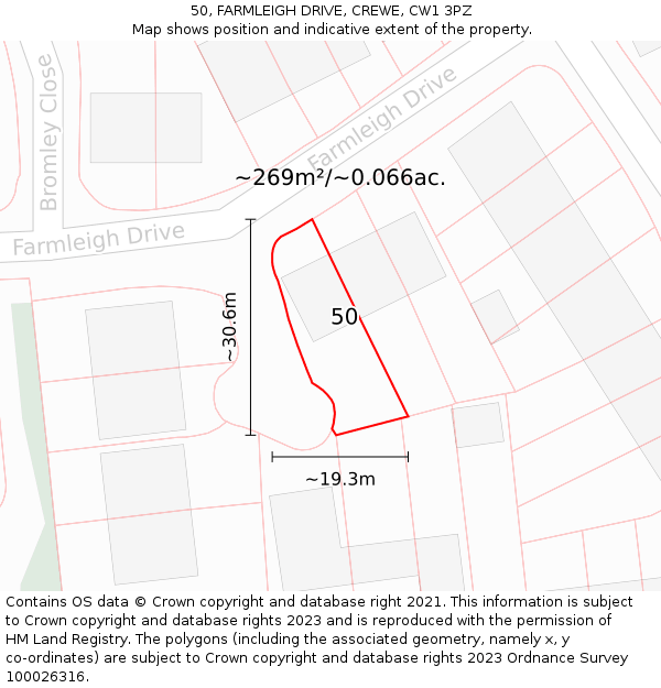 50, FARMLEIGH DRIVE, CREWE, CW1 3PZ: Plot and title map