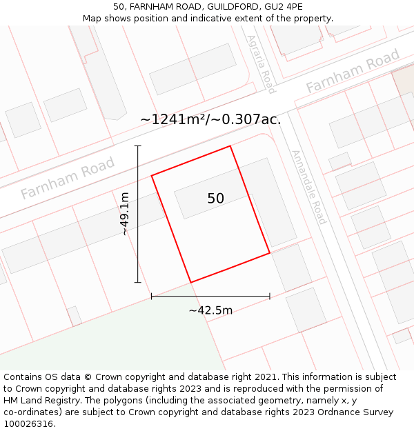 50, FARNHAM ROAD, GUILDFORD, GU2 4PE: Plot and title map