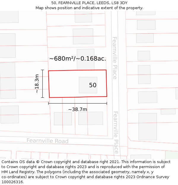 50, FEARNVILLE PLACE, LEEDS, LS8 3DY: Plot and title map