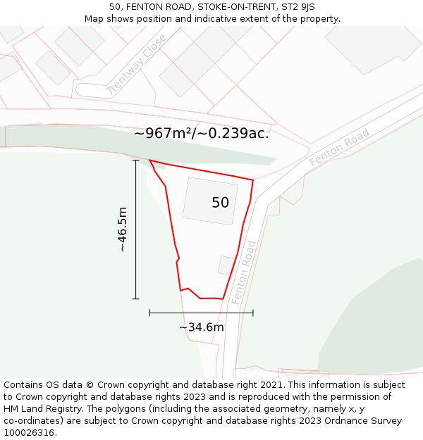 50, FENTON ROAD, STOKE-ON-TRENT, ST2 9JS: Plot and title map