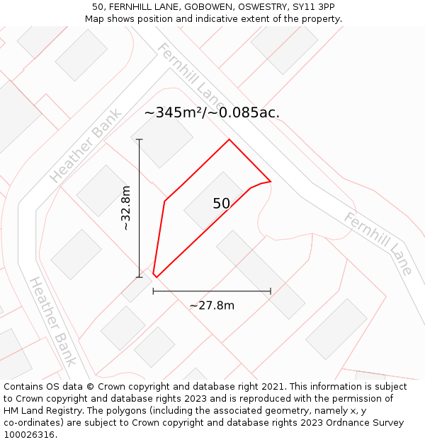 50, FERNHILL LANE, GOBOWEN, OSWESTRY, SY11 3PP: Plot and title map