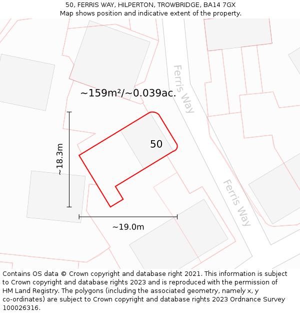 50, FERRIS WAY, HILPERTON, TROWBRIDGE, BA14 7GX: Plot and title map