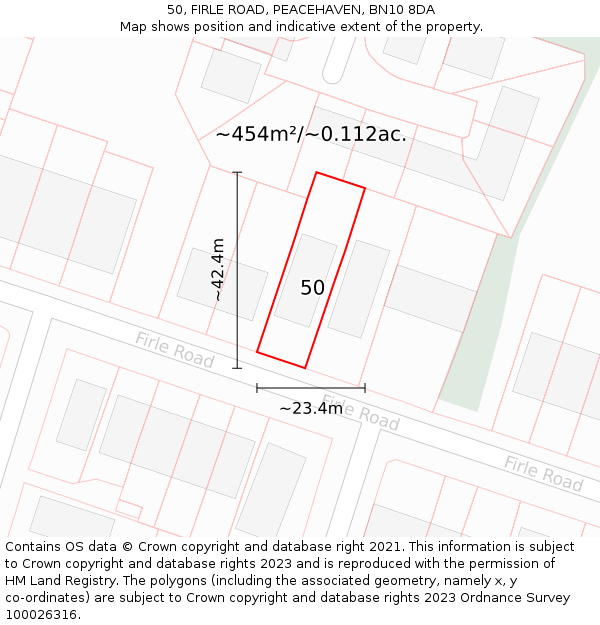 50, FIRLE ROAD, PEACEHAVEN, BN10 8DA: Plot and title map