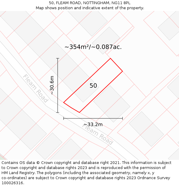 50, FLEAM ROAD, NOTTINGHAM, NG11 8PL: Plot and title map