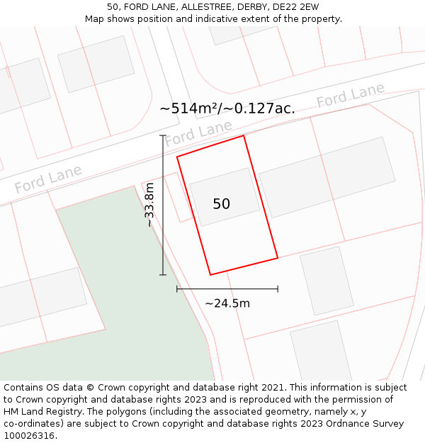 50, FORD LANE, ALLESTREE, DERBY, DE22 2EW: Plot and title map