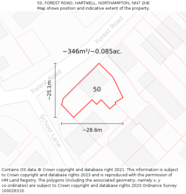 50, FOREST ROAD, HARTWELL, NORTHAMPTON, NN7 2HE: Plot and title map