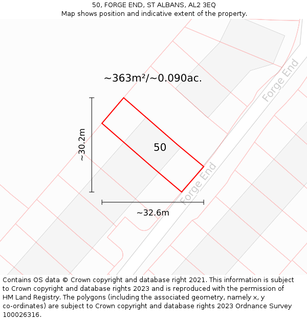 50, FORGE END, ST ALBANS, AL2 3EQ: Plot and title map