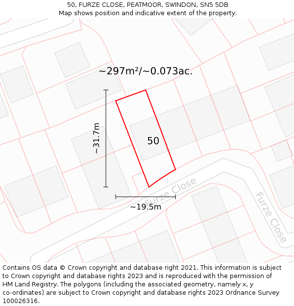 50, FURZE CLOSE, PEATMOOR, SWINDON, SN5 5DB: Plot and title map