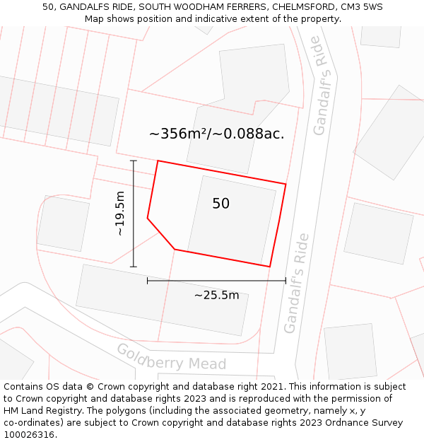 50, GANDALFS RIDE, SOUTH WOODHAM FERRERS, CHELMSFORD, CM3 5WS: Plot and title map