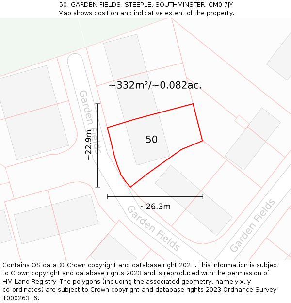 50, GARDEN FIELDS, STEEPLE, SOUTHMINSTER, CM0 7JY: Plot and title map