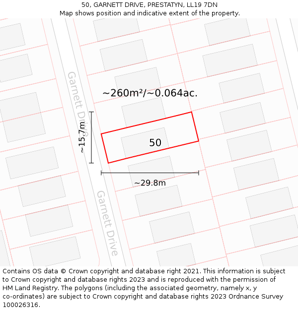 50, GARNETT DRIVE, PRESTATYN, LL19 7DN: Plot and title map