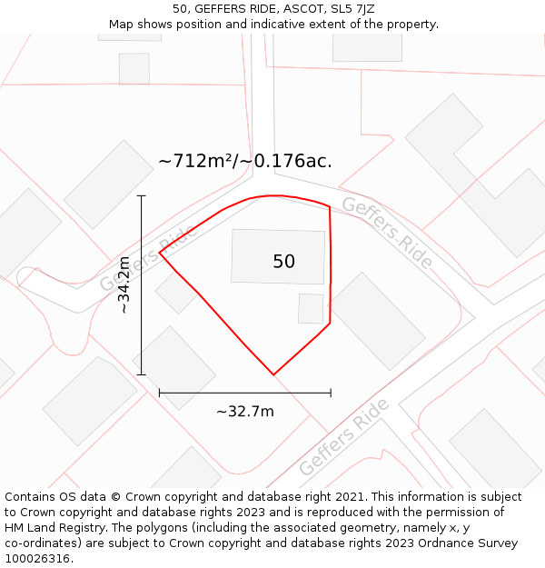 50, GEFFERS RIDE, ASCOT, SL5 7JZ: Plot and title map