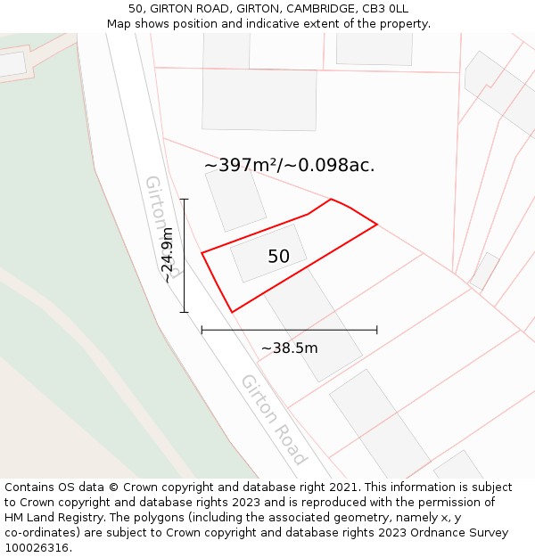 50, GIRTON ROAD, GIRTON, CAMBRIDGE, CB3 0LL: Plot and title map