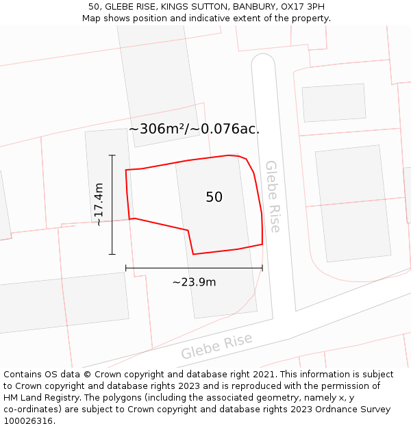 50, GLEBE RISE, KINGS SUTTON, BANBURY, OX17 3PH: Plot and title map