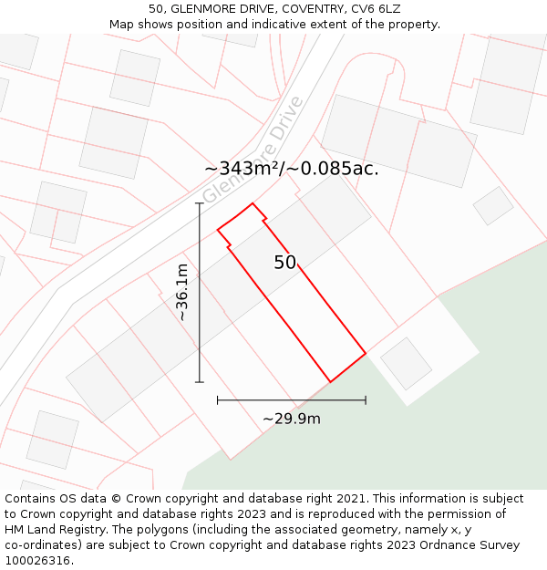 50, GLENMORE DRIVE, COVENTRY, CV6 6LZ: Plot and title map