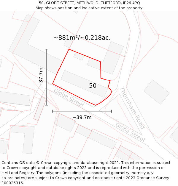 50, GLOBE STREET, METHWOLD, THETFORD, IP26 4PQ: Plot and title map