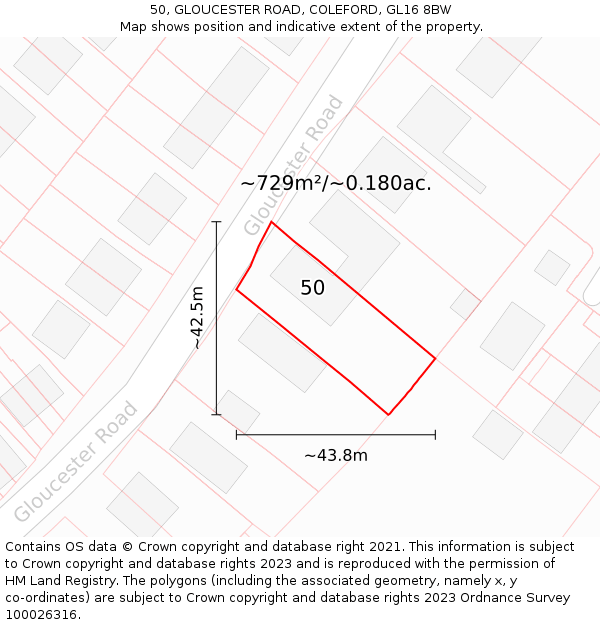 50, GLOUCESTER ROAD, COLEFORD, GL16 8BW: Plot and title map