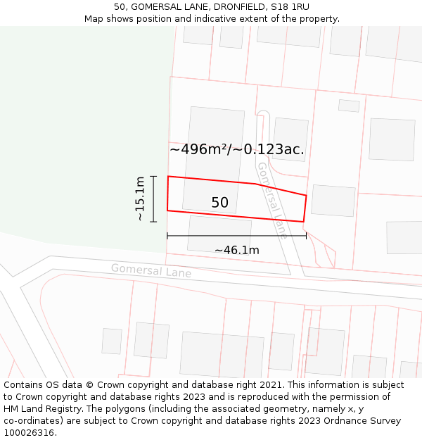 50, GOMERSAL LANE, DRONFIELD, S18 1RU: Plot and title map