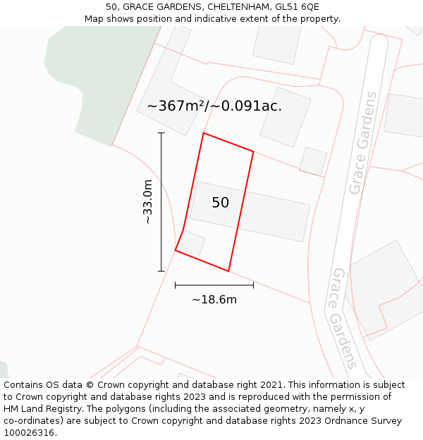 50, GRACE GARDENS, CHELTENHAM, GL51 6QE: Plot and title map