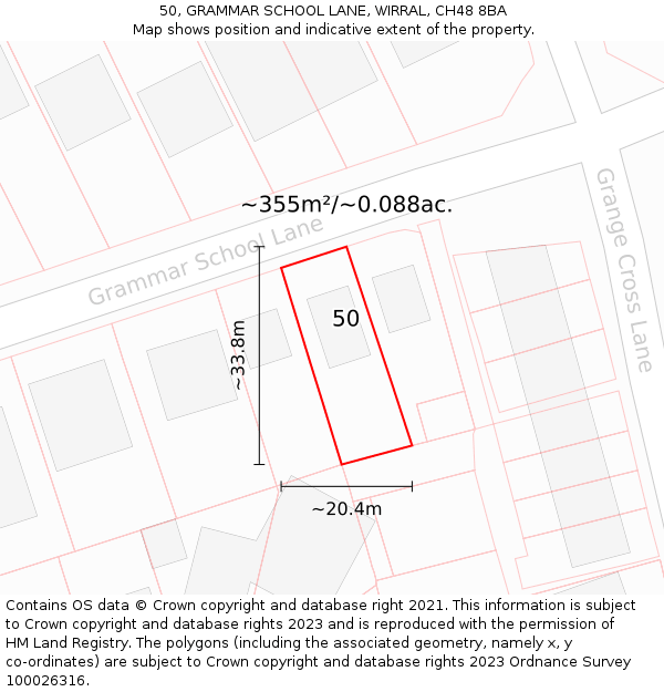 50, GRAMMAR SCHOOL LANE, WIRRAL, CH48 8BA: Plot and title map