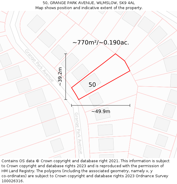 50, GRANGE PARK AVENUE, WILMSLOW, SK9 4AL: Plot and title map