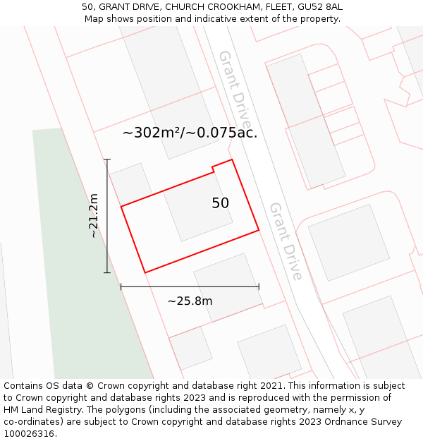 50, GRANT DRIVE, CHURCH CROOKHAM, FLEET, GU52 8AL: Plot and title map