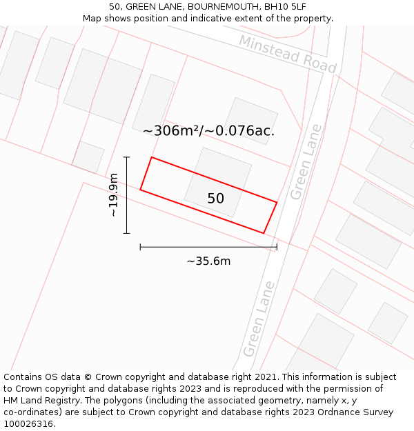 50, GREEN LANE, BOURNEMOUTH, BH10 5LF: Plot and title map