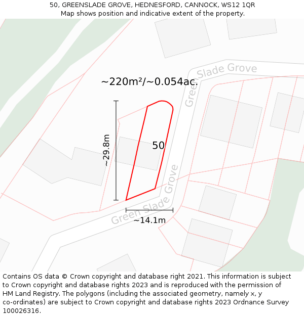 50, GREENSLADE GROVE, HEDNESFORD, CANNOCK, WS12 1QR: Plot and title map