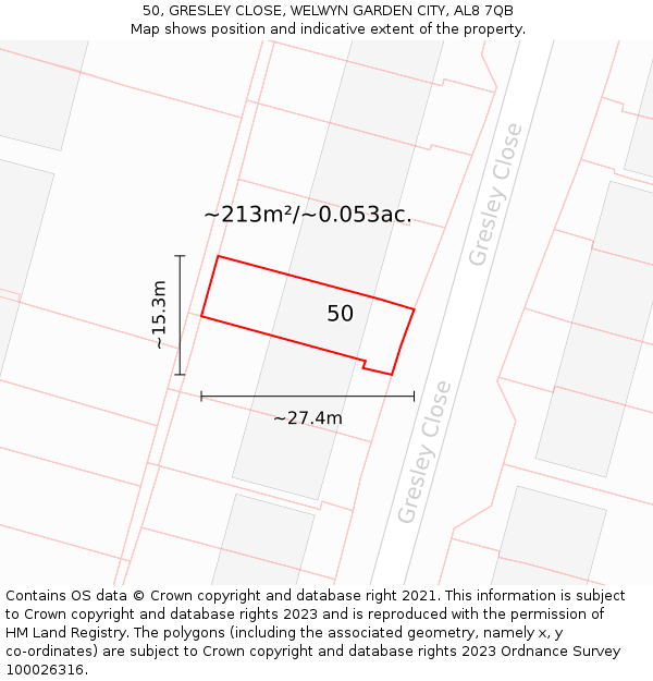 50, GRESLEY CLOSE, WELWYN GARDEN CITY, AL8 7QB: Plot and title map