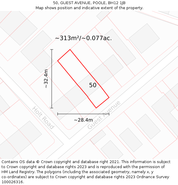 50, GUEST AVENUE, POOLE, BH12 1JB: Plot and title map