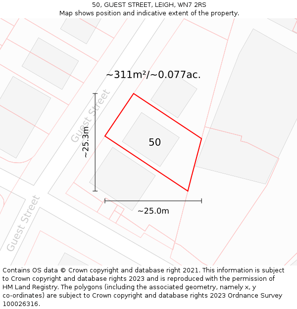 50, GUEST STREET, LEIGH, WN7 2RS: Plot and title map