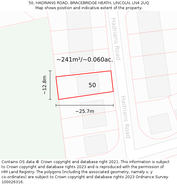 50, HADRIANS ROAD, BRACEBRIDGE HEATH, LINCOLN, LN4 2UQ: Plot and title map