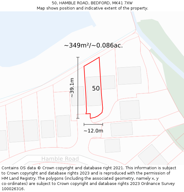 50, HAMBLE ROAD, BEDFORD, MK41 7XW: Plot and title map