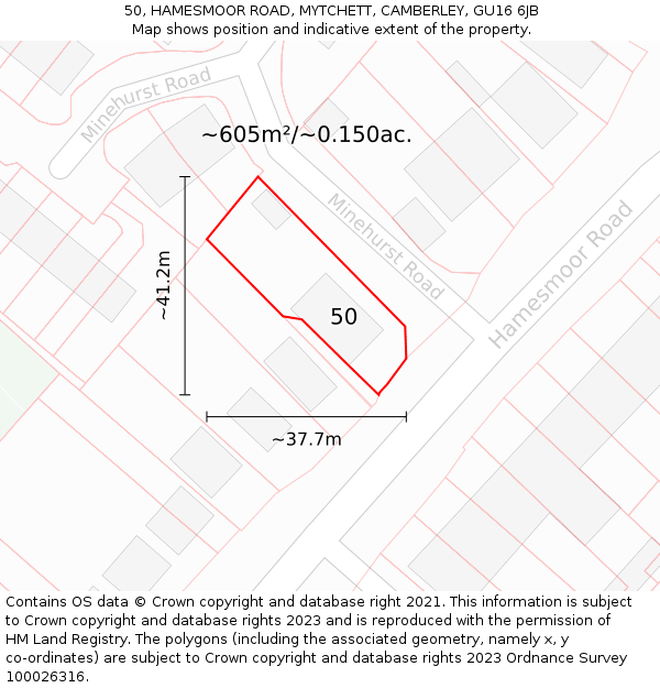 50, HAMESMOOR ROAD, MYTCHETT, CAMBERLEY, GU16 6JB: Plot and title map