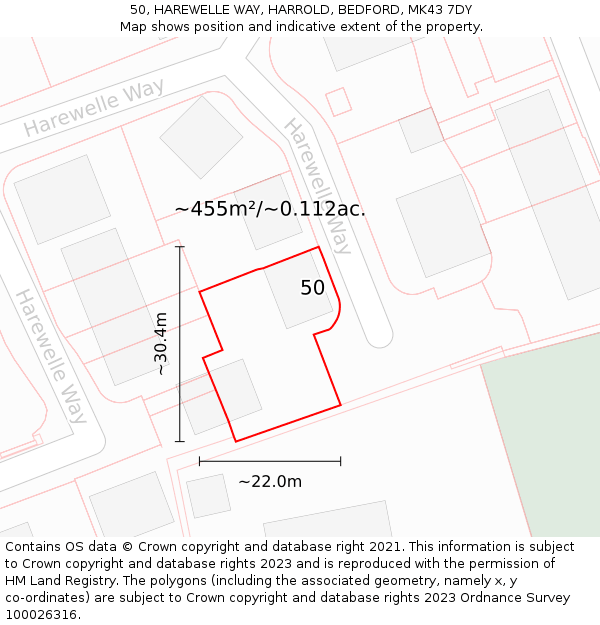 50, HAREWELLE WAY, HARROLD, BEDFORD, MK43 7DY: Plot and title map