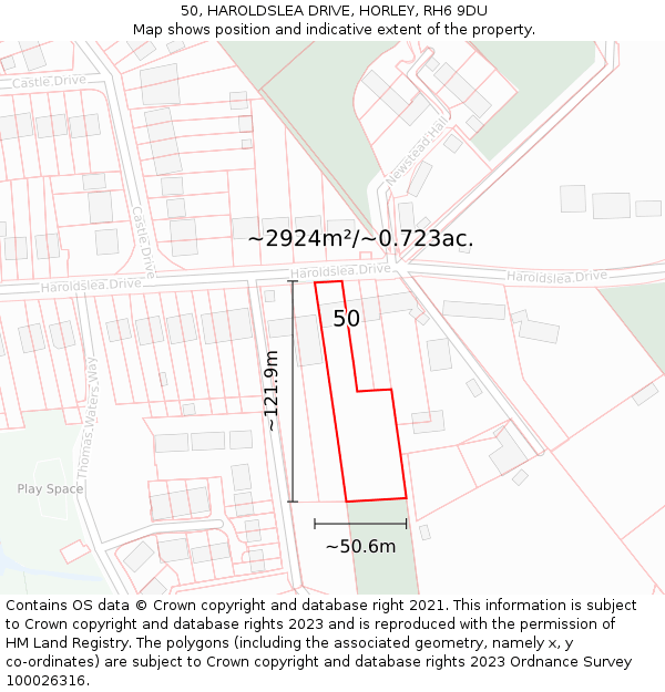 50, HAROLDSLEA DRIVE, HORLEY, RH6 9DU: Plot and title map