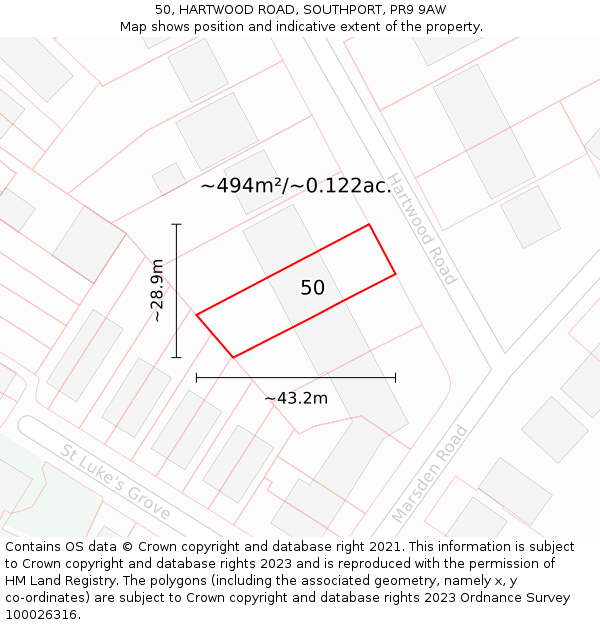 50, HARTWOOD ROAD, SOUTHPORT, PR9 9AW: Plot and title map