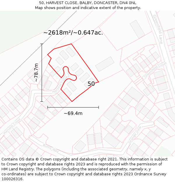 50, HARVEST CLOSE, BALBY, DONCASTER, DN4 0NL: Plot and title map