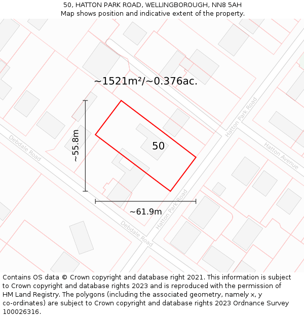 50, HATTON PARK ROAD, WELLINGBOROUGH, NN8 5AH: Plot and title map