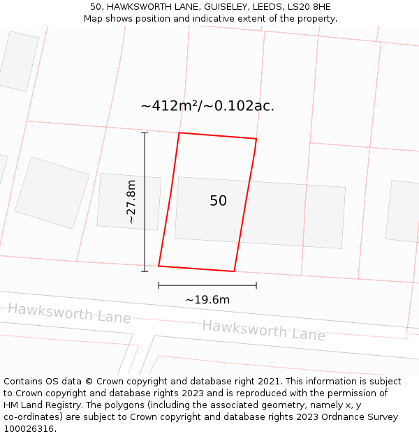 50, HAWKSWORTH LANE, GUISELEY, LEEDS, LS20 8HE: Plot and title map