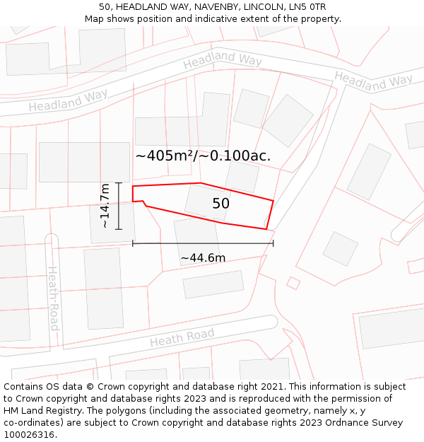 50, HEADLAND WAY, NAVENBY, LINCOLN, LN5 0TR: Plot and title map