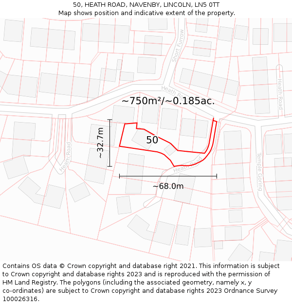 50, HEATH ROAD, NAVENBY, LINCOLN, LN5 0TT: Plot and title map