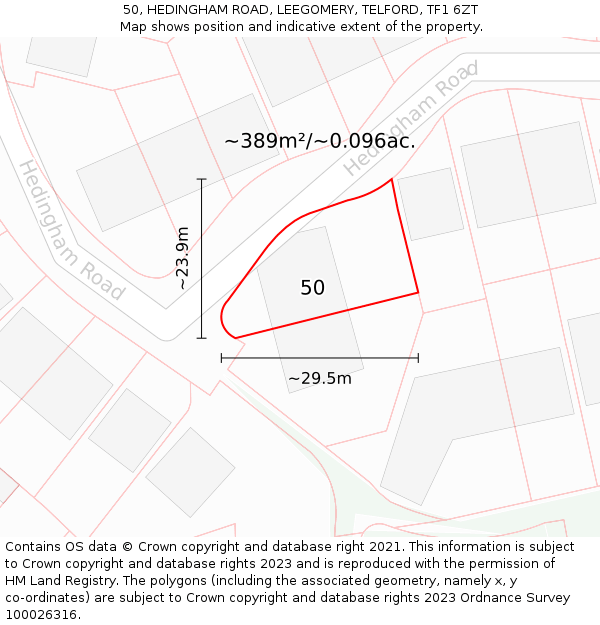 50, HEDINGHAM ROAD, LEEGOMERY, TELFORD, TF1 6ZT: Plot and title map
