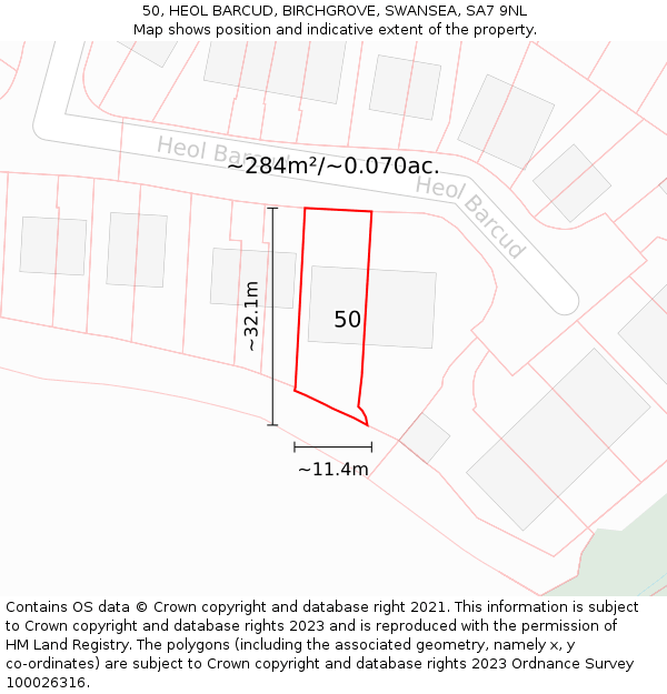 50, HEOL BARCUD, BIRCHGROVE, SWANSEA, SA7 9NL: Plot and title map