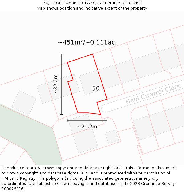 50, HEOL CWARREL CLARK, CAERPHILLY, CF83 2NE: Plot and title map