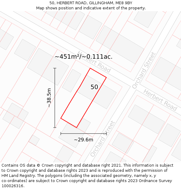 50, HERBERT ROAD, GILLINGHAM, ME8 9BY: Plot and title map