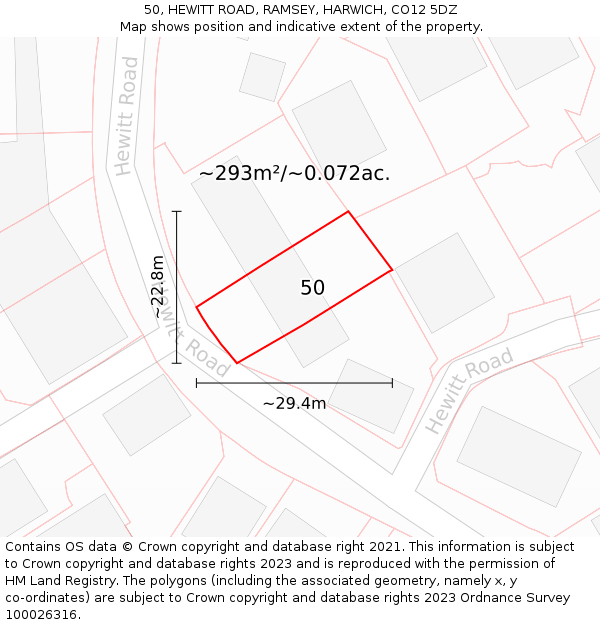 50, HEWITT ROAD, RAMSEY, HARWICH, CO12 5DZ: Plot and title map