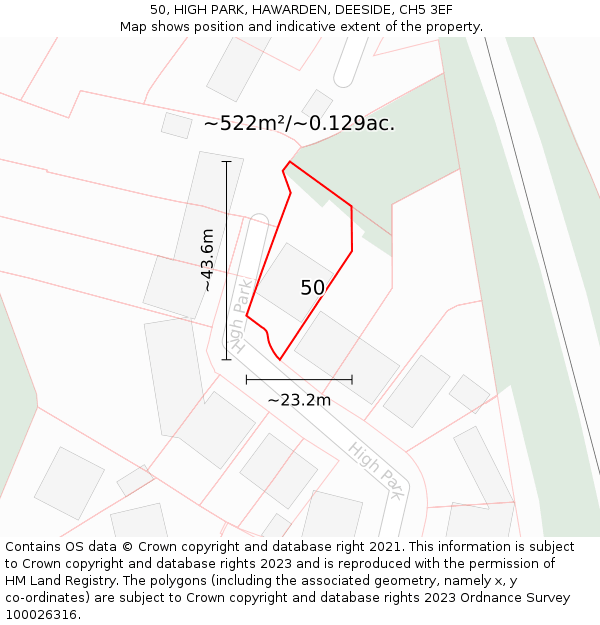 50, HIGH PARK, HAWARDEN, DEESIDE, CH5 3EF: Plot and title map