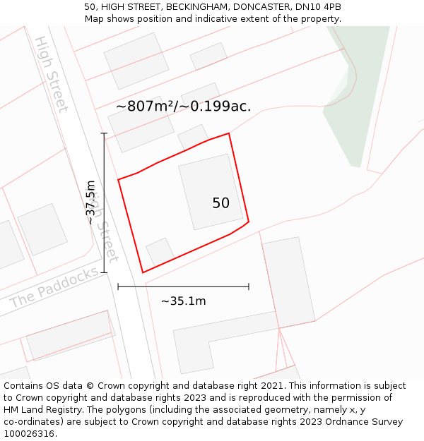 50, HIGH STREET, BECKINGHAM, DONCASTER, DN10 4PB: Plot and title map